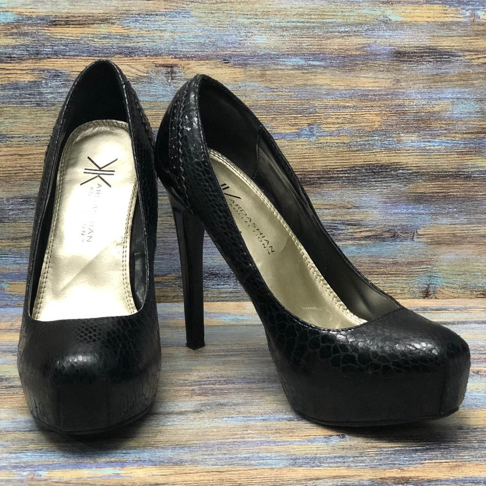 Kardashian Kollection Runway Stilettos Slip On Faux Leather Black Size 8M